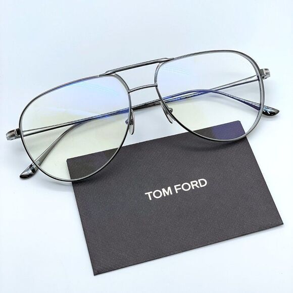 NEW Tom Ford TF5658 008 Shiny Gunmetal Aviator Unisex Eyeglasses - Picture 3 of 13